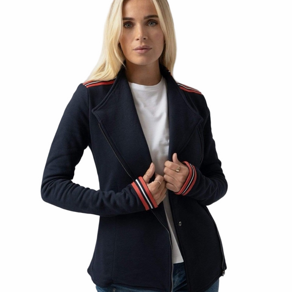 Saint + Sofia Jackets & Blazers - Saint + Sofia Organic Cotton Biker Jacket in Navy Red/Orange Stripe US 18